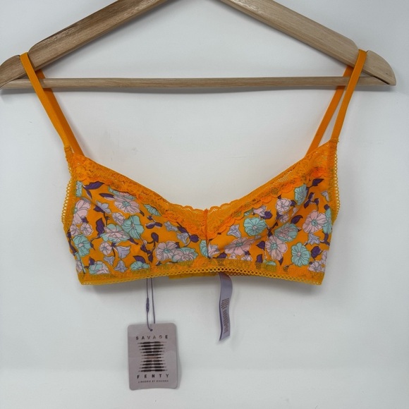 NWT Savage x Fenty Cotton essentials Bralette in yellow amber mini flower size S - Picture 3 of 9